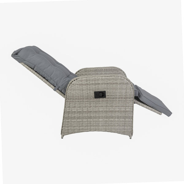 English Elm Nemo Versatile Indoor/Outdoor Wicker Rattan Recliner Chair with Flip-Up Table for Ultimate Comfort Gray Cushions/Gray Frame LTS-0422-GY-GY-GG