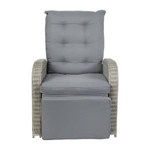 English Elm Nemo Versatile Indoor/Outdoor Wicker Rattan Recliner Chair with Flip-Up Table for Ultimate Comfort Gray Cushions/Gray Frame LTS-0422-GY-GY-GG