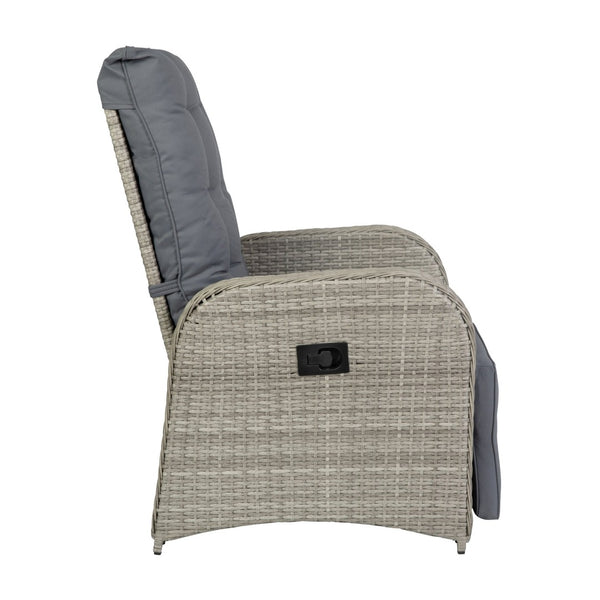 English Elm Nemo Versatile Indoor/Outdoor Wicker Rattan Recliner Chair with Flip-Up Table for Ultimate Comfort Gray Cushions/Gray Frame LTS-0422-GY-GY-GG