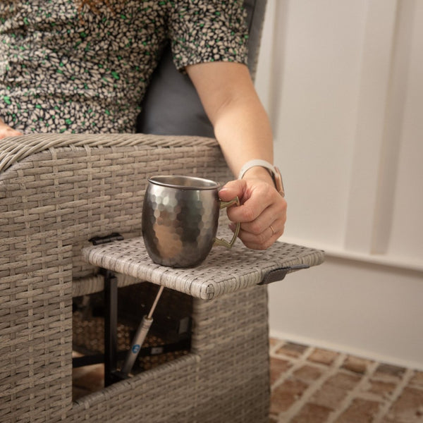 English Elm Nemo Versatile Indoor/Outdoor Wicker Rattan Recliner Chair with Flip-Up Table for Ultimate Comfort Gray Cushions/Gray Frame LTS-0422-GY-GY-GG