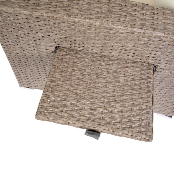 English Elm Huck Indoor/Outdoor Wicker Rattan Conversation Set – Stylish L-Shaped Sofa & Dining Table Combo Beige Cushions/Brown Frame LTS-SET-02023-BG-BR-GG