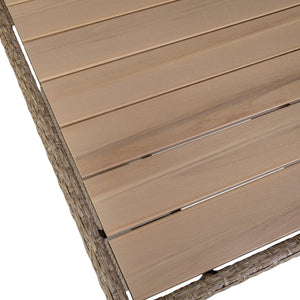 English Elm Huck Indoor/Outdoor Wicker Rattan Conversation Set – Stylish L-Shaped Sofa & Dining Table Combo Beige Cushions/Brown Frame LTS-SET-02023-BG-BR-GG