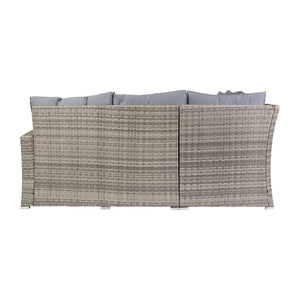 English Elm Huck Indoor/Outdoor Wicker Rattan Conversation Set – Stylish L-Shaped Sofa & Dining Table Combo Gray Cushions/Gray Frame LTS-SET-02023-GY-GY-GG