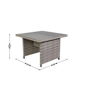 English Elm Huck Indoor/Outdoor Wicker Rattan Conversation Set – Stylish L-Shaped Sofa & Dining Table Combo Gray Cushions/Gray Frame LTS-SET-02023-GY-GY-GG