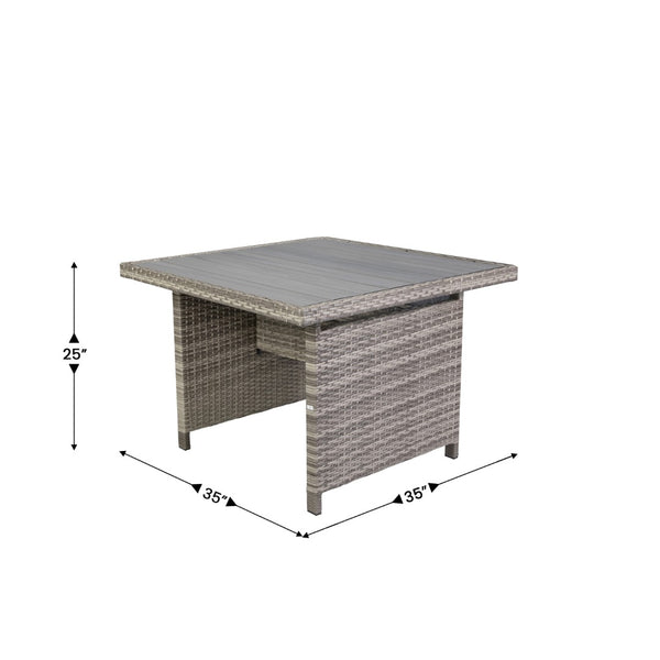 English Elm Huck Indoor/Outdoor Wicker Rattan Conversation Set – Stylish L-Shaped Sofa & Dining Table Combo Gray Cushions/Gray Frame LTS-SET-02023-GY-GY-GG