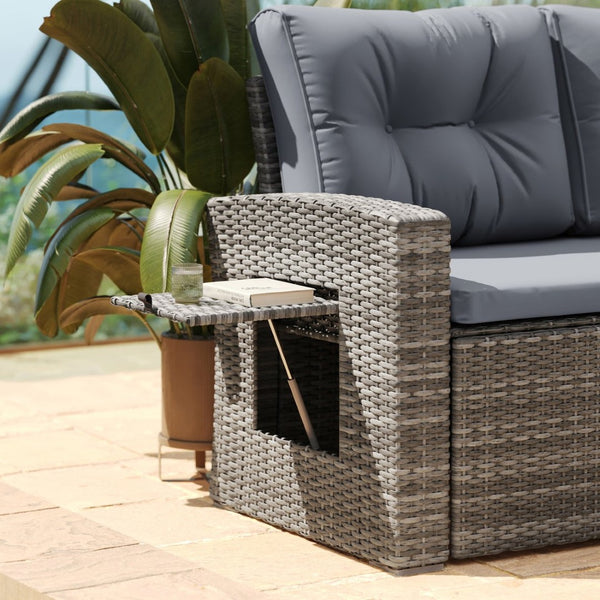 English Elm Huck Indoor/Outdoor Wicker Rattan Conversation Set – Stylish L-Shaped Sofa & Dining Table Combo Gray Cushions/Gray Frame LTS-SET-02023-GY-GY-GG