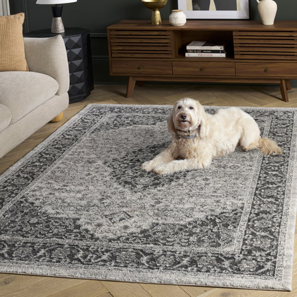 Safavieh Lunara Round Area Rug In Grey Ivory — Power-Loomed Turkish Design, Low-Profile Soft Polyester Elegance 6'-7" x 6'-7" LUA306F-7R