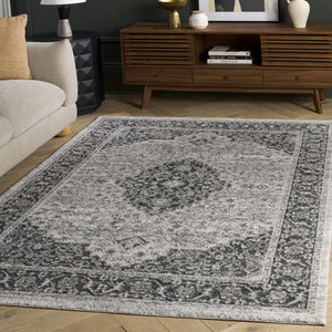 Safavieh Lunara Classic Grey Ivory Area Rug — Power-Loomed Polyester Blend, Low-Profile 1/2" Pile, Durable Elegance 8'-0" x 10'-0" LUA306F-8
