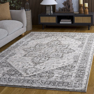 Safavieh Lunara Power Loomed Polyester Area Rug Traditional Ivory Grey for Living Dining Rooms LUA318F-5