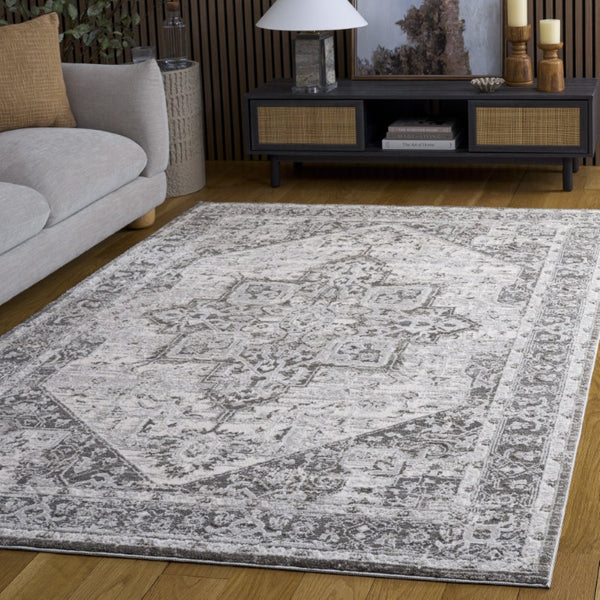 Safavieh Lunara Power Loomed Polyester Area Rug Traditional Ivory Grey for Living Dining Rooms LUA318F-5