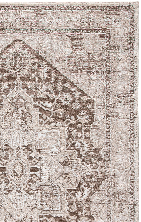 Safavieh Lunara Elegant Round Rug In Brown And Ivory — Low-Profile, Soft Polyester Pile, Turkish Power-Loomed Durable Design 6'-7" x 6'-7" LUA318T-7R