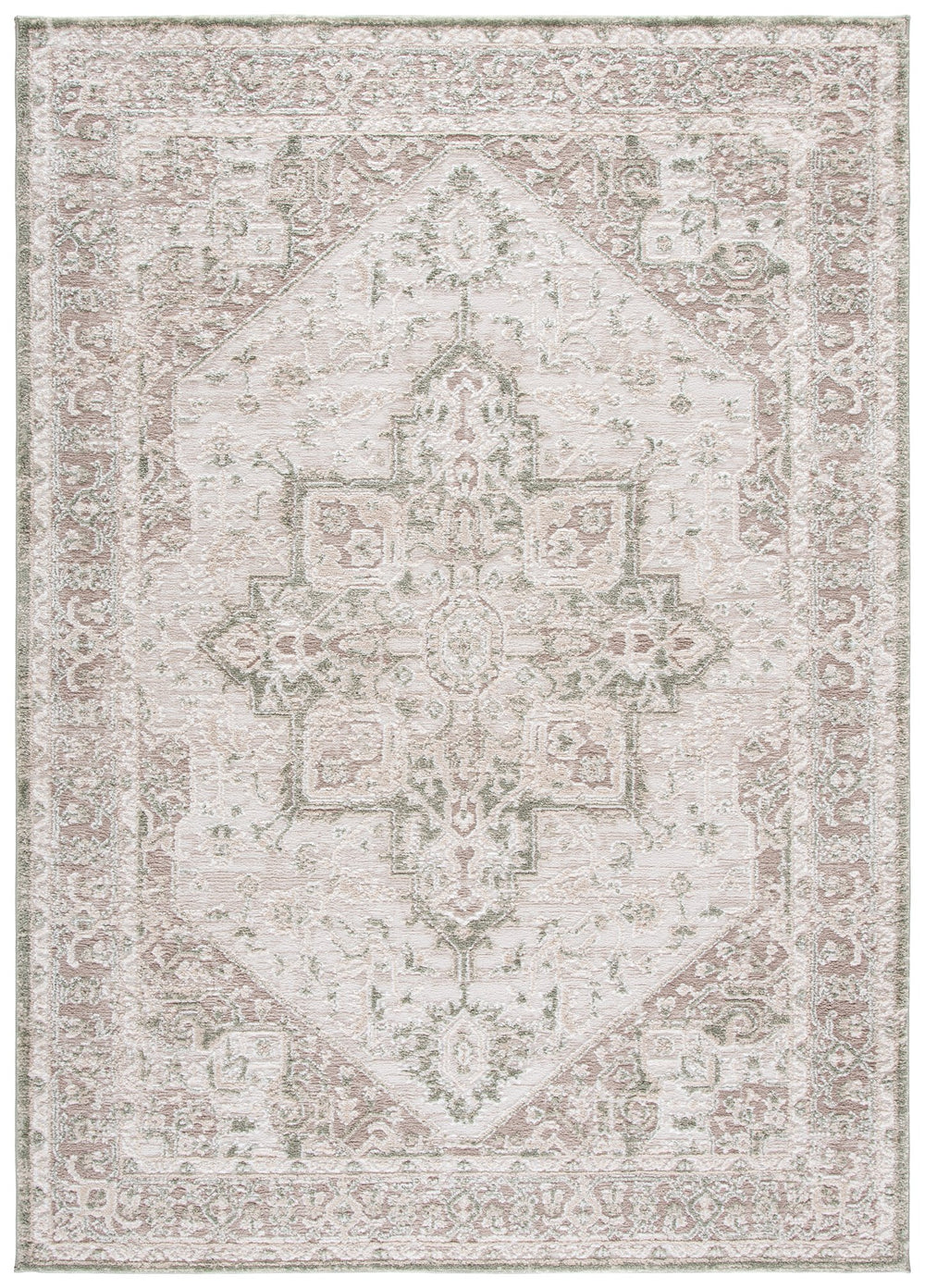 Safavieh Lunara Round Ivory And Green Area Rug — Low-Profile Power-Loomed Design For Durable, Timeless Style 6'-7" x 6'-7" LUA318W-7R