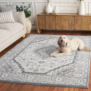 Safavieh Lunara Traditional Power Loomed Polyester Area Rug Ivory Blue Plush Living Room LUA320L-5