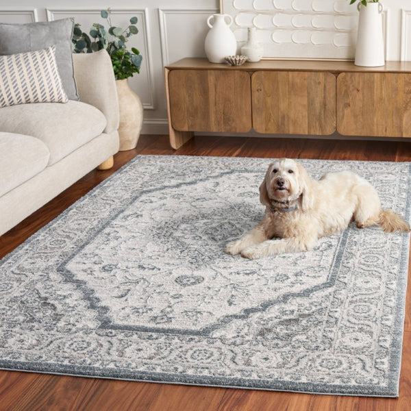 Safavieh Lunara Traditional Power Loomed Polyester Area Rug Ivory Blue Plush Living Room LUA320L-5