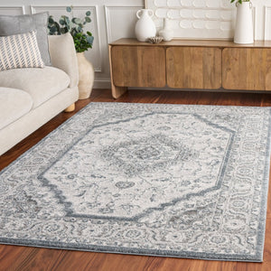 Safavieh Lunara Traditional Power Loomed Polyester Area Rug Ivory Blue Plush Living Room LUA320L-5