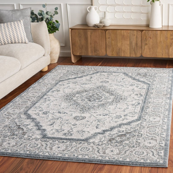 Safavieh Lunara Traditional Power Loomed Polyester Area Rug Ivory Blue Plush Living Room LUA320L-5