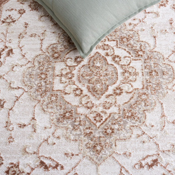 Safavieh Lunara Power Loomed Polyester Area Rug Ivory Rust Tones for Living and Dining Rooms LUA320R-5