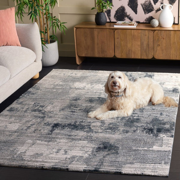Safavieh Lunara Power Loomed Runner Rug Ivory Blue Polyester Blend for Modern Hallways 5'-3" x 7'-6" LUA324M-5