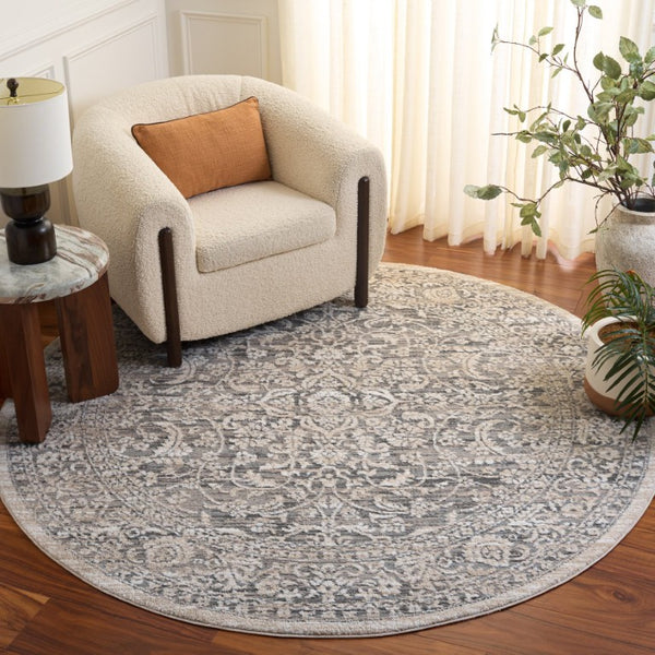 Safavieh Lunara Power-Loomed Traditional Runner Rug in Neutral Polyester Jute Blend for Hallways 6'-7" x 6'-7" - Round LUA328F-7R