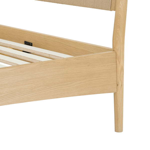 Lh Imports Lumina Queen Bed – Elegant Natural Paper Cord Headboard & Sturdy Solid Wood Legs For Timeless Style Brown Oak Wood Legs,100% Natural Paper Rope,Mdf Oak Veneer Lum001qs