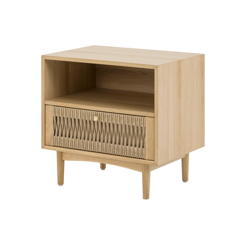 Lh Imports Lumina Nightstand - Artisan Crafted Elegance With Natural Paper Cord Accents And Brass Handles Beige Solid Oak,100% Natural Paper Rope,Mdf Oak Veneer,Brass Handles Lum002