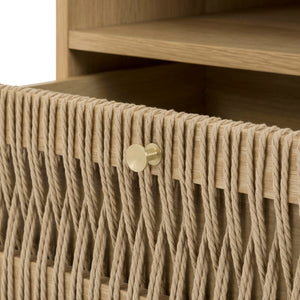 Lh Imports Lumina Nightstand - Artisan Crafted Elegance With Natural Paper Cord Accents And Brass Handles Beige Solid Oak,100% Natural Paper Rope,Mdf Oak Veneer,Brass Handles Lum002