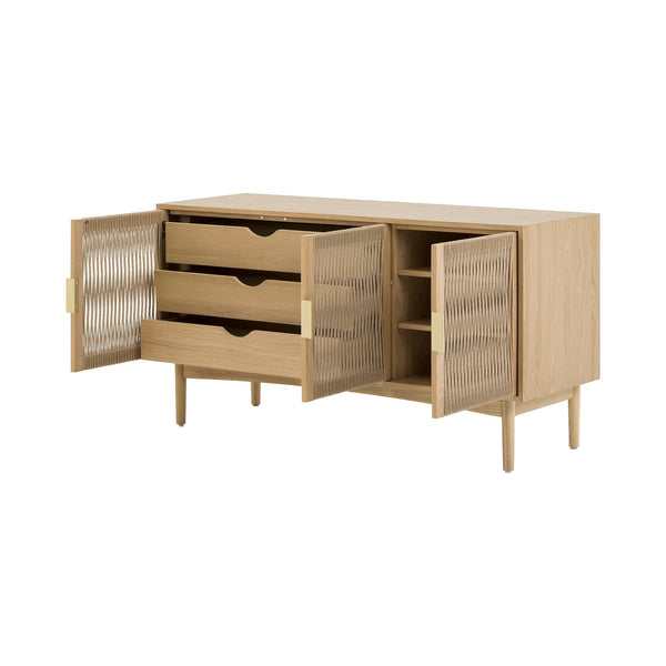 Lh Imports Lumina Dresser - Elegant Oak Design With Exquisite Paper Cord Doors For Timeless Home Style Beige Solid Oak,100% Natural Paper Rope,Oak Veneer,Mdf,Metal Handles Lum006