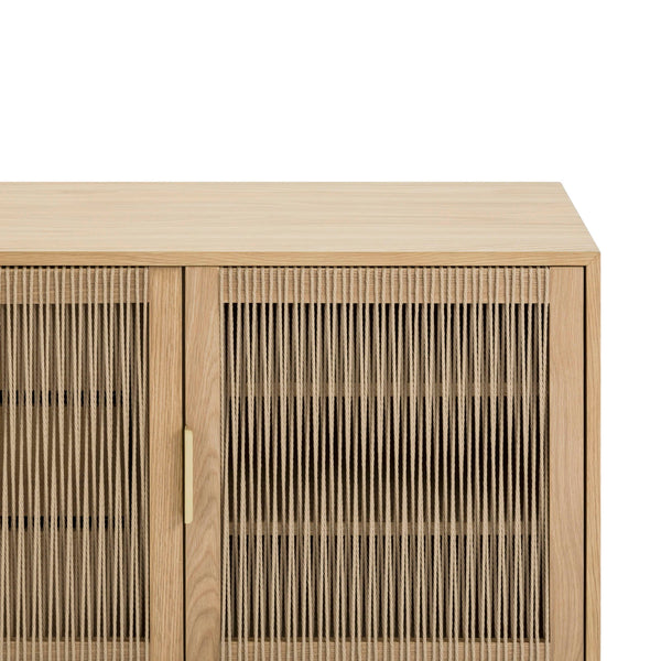 Lh Imports Lumina Dresser - Elegant Oak Design With Exquisite Paper Cord Doors For Timeless Home Style Beige Solid Oak,100% Natural Paper Rope,Oak Veneer,Mdf,Metal Handles Lum006
