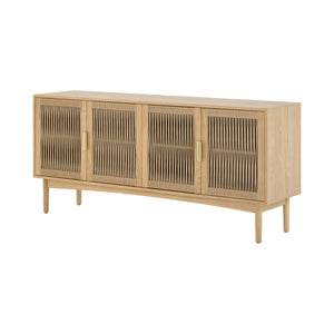Lh Imports Lumina 4 Door Sideboard – Elegant Storage Solution With Soft-close Doors & Artisan Detailing Beige Solid Oak,100% Natural Paper Rope,Mdf Oak Veneer,Metal Handles Lum04b