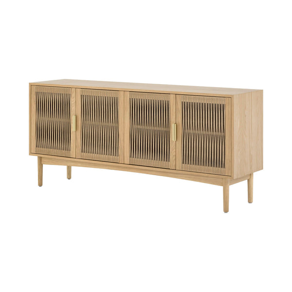 Lh Imports Lumina 4 Door Sideboard – Elegant Storage Solution With Soft-close Doors & Artisan Detailing Beige Solid Oak,100% Natural Paper Rope,Mdf Oak Veneer,Metal Handles Lum04b