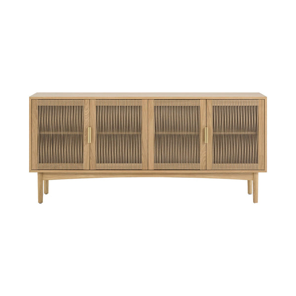 Lh Imports Lumina 4 Door Sideboard – Elegant Storage Solution With Soft-close Doors & Artisan Detailing Beige Solid Oak,100% Natural Paper Rope,Mdf Oak Veneer,Metal Handles Lum04b