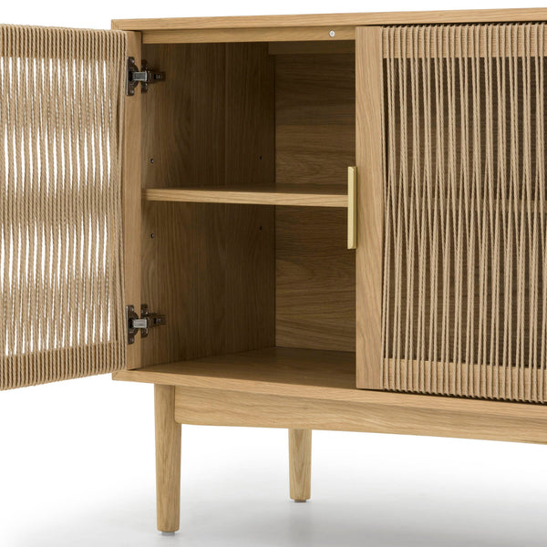 Lh Imports Lumina 4 Door Sideboard – Elegant Storage Solution With Soft-close Doors & Artisan Detailing Beige Solid Oak,100% Natural Paper Rope,Mdf Oak Veneer,Metal Handles Lum04b