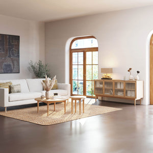 Lh Imports Lumina 4 Door Sideboard – Elegant Storage Solution With Soft-close Doors & Artisan Detailing Beige Solid Oak,100% Natural Paper Rope,Mdf Oak Veneer,Metal Handles Lum04b