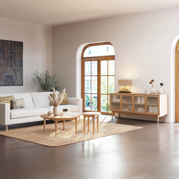 Lh Imports Lumina 4 Door Sideboard – Elegant Storage Solution With Soft-close Doors & Artisan Detailing Beige Solid Oak,100% Natural Paper Rope,Mdf Oak Veneer,Metal Handles Lum04b