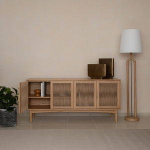 Lh Imports Lumina 4 Door Sideboard – Elegant Storage Solution With Soft-close Doors & Artisan Detailing Beige Solid Oak,100% Natural Paper Rope,Mdf Oak Veneer,Metal Handles Lum04b