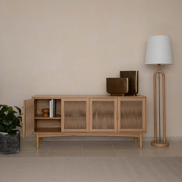 Lh Imports Lumina 4 Door Sideboard – Elegant Storage Solution With Soft-close Doors & Artisan Detailing Beige Solid Oak,100% Natural Paper Rope,Mdf Oak Veneer,Metal Handles Lum04b