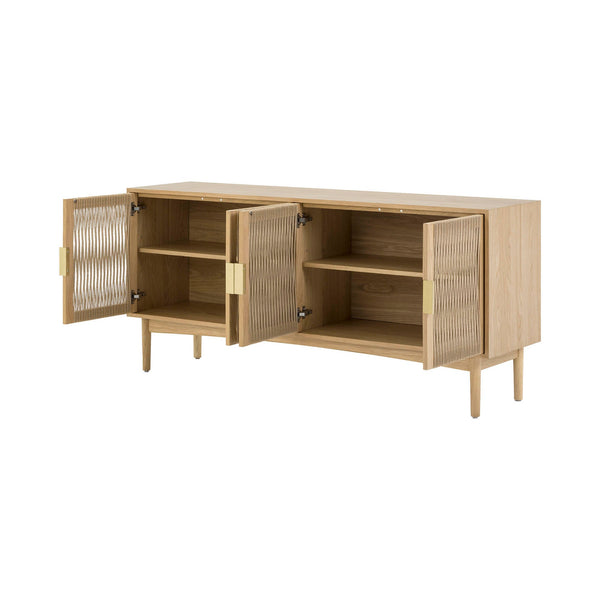 Lh Imports Lumina 4 Door Sideboard – Elegant Storage Solution With Soft-close Doors & Artisan Detailing Beige Solid Oak,100% Natural Paper Rope,Mdf Oak Veneer,Metal Handles Lum04b