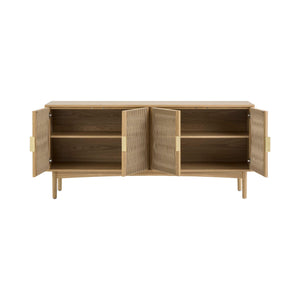 Lh Imports Lumina 4 Door Sideboard – Elegant Storage Solution With Soft-close Doors & Artisan Detailing Beige Solid Oak,100% Natural Paper Rope,Mdf Oak Veneer,Metal Handles Lum04b