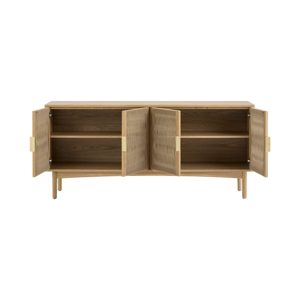 Lh Imports Lumina 4 Door Sideboard – Elegant Storage Solution With Soft-close Doors & Artisan Detailing Beige Solid Oak,100% Natural Paper Rope,Mdf Oak Veneer,Metal Handles Lum04b