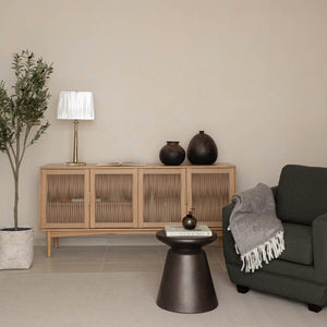 Lh Imports Lumina 4 Door Sideboard – Elegant Storage Solution With Soft-close Doors & Artisan Detailing Beige Solid Oak,100% Natural Paper Rope,Mdf Oak Veneer,Metal Handles Lum04b