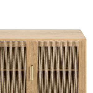 Lh Imports Lumina 4 Door Sideboard – Elegant Storage Solution With Soft-close Doors & Artisan Detailing Beige Solid Oak,100% Natural Paper Rope,Mdf Oak Veneer,Metal Handles Lum04b
