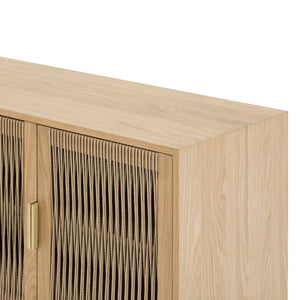 Lh Imports Lumina 4 Door Sideboard – Elegant Storage Solution With Soft-close Doors & Artisan Detailing Beige Solid Oak,100% Natural Paper Rope,Mdf Oak Veneer,Metal Handles Lum04b
