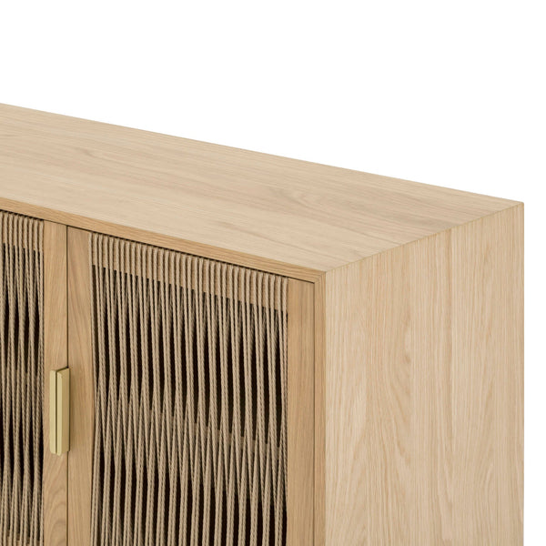 Lh Imports Lumina 4 Door Sideboard – Elegant Storage Solution With Soft-close Doors & Artisan Detailing Beige Solid Oak,100% Natural Paper Rope,Mdf Oak Veneer,Metal Handles Lum04b