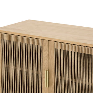 Lh Imports Lumina 4 Door Sideboard – Elegant Storage Solution With Soft-close Doors & Artisan Detailing Beige Solid Oak,100% Natural Paper Rope,Mdf Oak Veneer,Metal Handles Lum04b