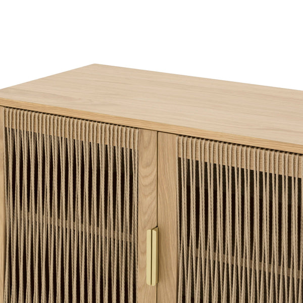 Lh Imports Lumina 4 Door Sideboard – Elegant Storage Solution With Soft-close Doors & Artisan Detailing Beige Solid Oak,100% Natural Paper Rope,Mdf Oak Veneer,Metal Handles Lum04b