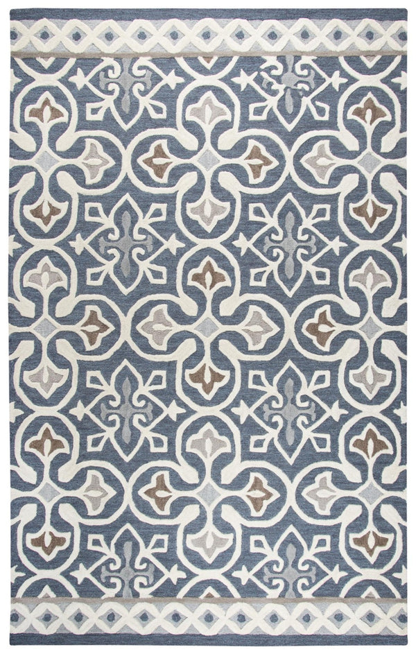 Alora Decor Lavine Hand-Tufted Wool Rug In Deep Blue With Raised Cross Motifs, Byzantine Accents, Textured Pile 9' x 12' LAVLV100133550912