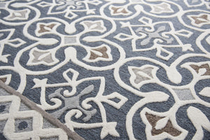 Alora Decor Lavine Hand-Tufted Gray Runner Rug 100% Wool Deep Blue Field Raised Crosses Byzantine Accents 2'6"X8' LAVLV100133552608