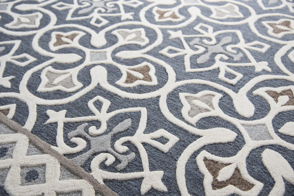 Alora Decor Lavine Hand-Tufted Gray Runner Rug 100% Wool Deep Blue Field Raised Crosses Byzantine Accents 2'6"X8' LAVLV100133552608