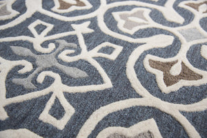 Alora Decor Lavine Hand-Tufted Gray Runner Rug 100% Wool Deep Blue Field Raised Crosses Byzantine Accents 2'6"X8' LAVLV100133552608