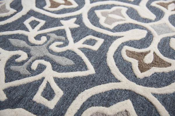 Alora Decor Lavine Hand-Tufted Gray Runner Rug 100% Wool Deep Blue Field Raised Crosses Byzantine Accents 2'6"X8' LAVLV100133552608